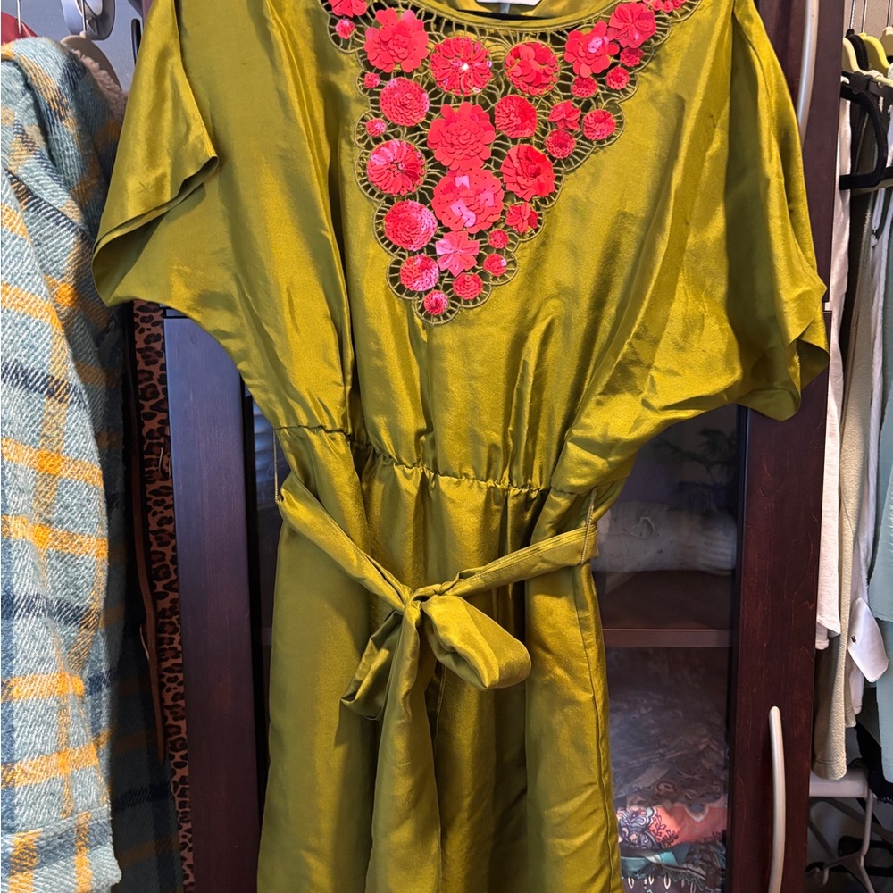 Trina Turk silk Dress with Pink Floral Detail